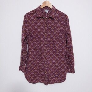 Duluth‎ Trading Artisan Hemp Top Womens M Purple Button Up Tunic Western Geo